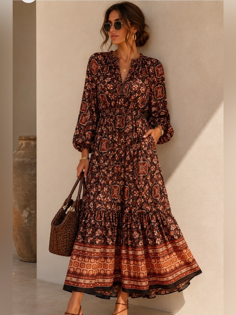Kobi Halperin Andrea Printed Peasant Midi Dress